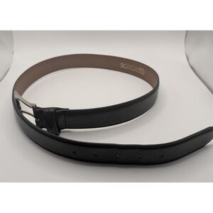 Bosca Belt Mens 34 Black Leather BO3745 04 Dress Silver Buckle Smooth Classic